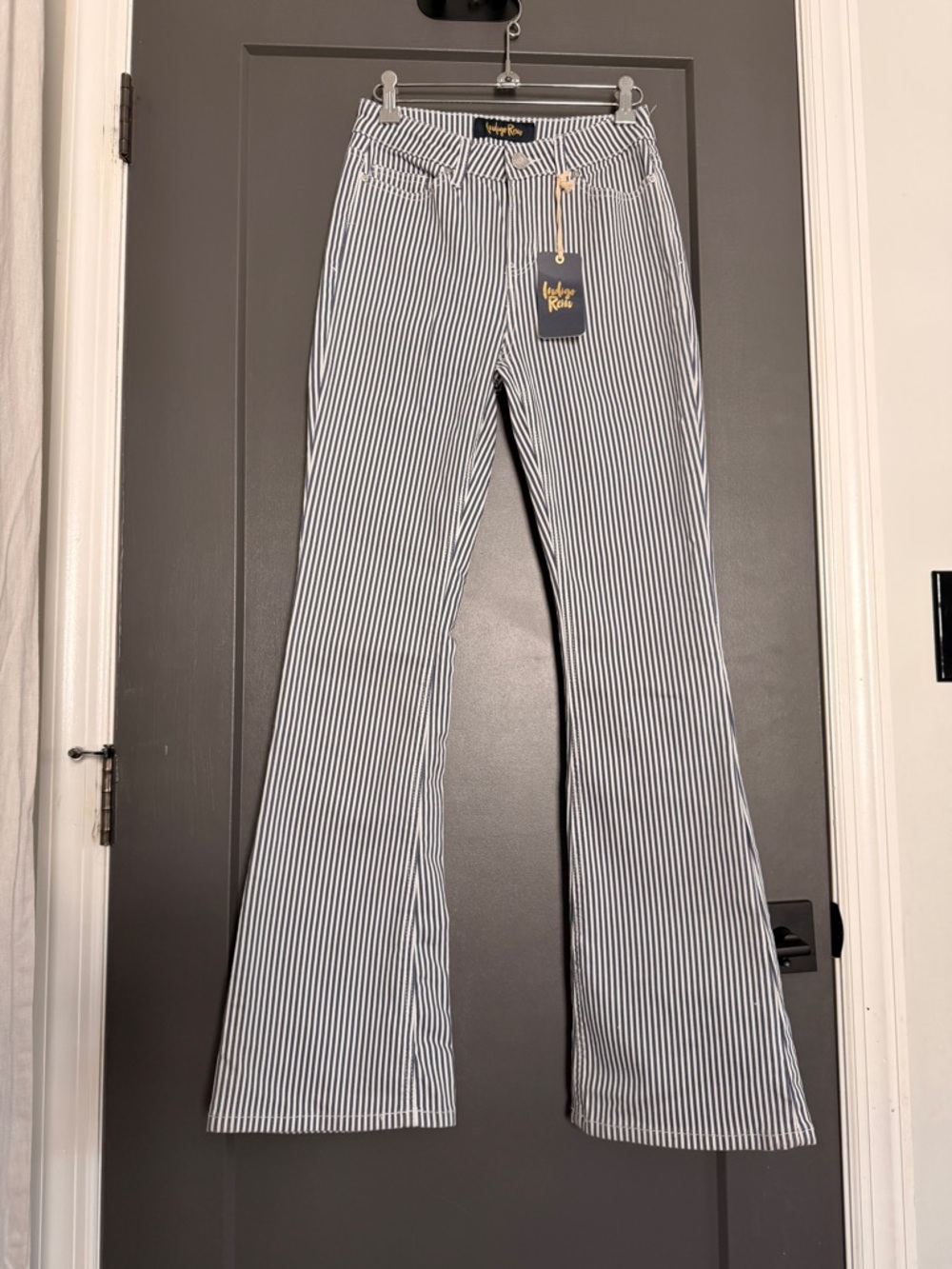Indigo Rein Blue & White Striped Flare Jeans